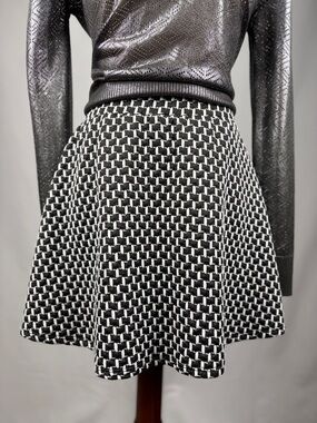 mine Black White Textured A-Line Skater Skirt